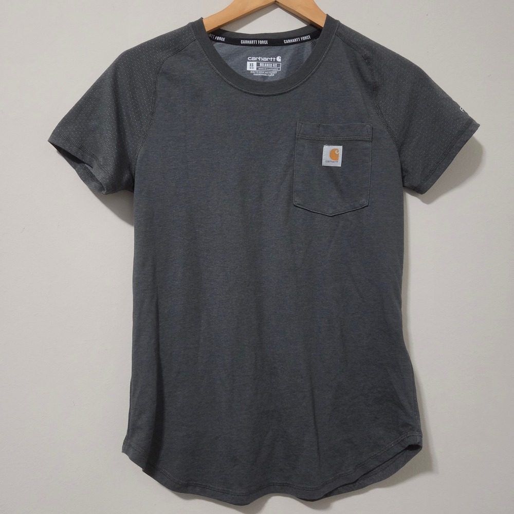 Carhartt Force Relaxed Fit Short Sleeve Pocket T-Shirt Gray TK4616-W Womens XS‎